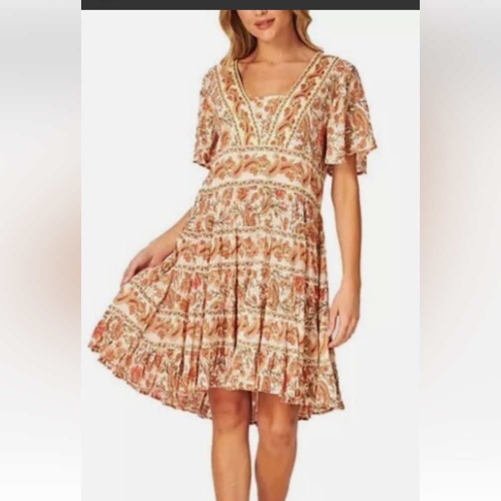 Bila High Low Dress in Orange and Cream